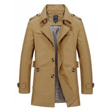 Men Casual Trench Solid Color Single Breasted Turn-down Collar Jacket Coat SYXZ 442
