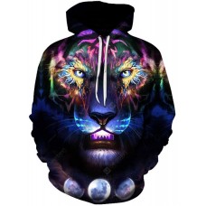 Men Domineering Tiger Pattern Hoodie 3D Digital Animal Print Top Casual Hooded Pullovers