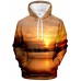 Men's Hoodie Creative 3D Beach Sunset Print Hooded Sweatshirt
