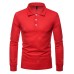 Men Large Size Fashion Casual Solid Color Lapel Long Sleeve T-Shirt