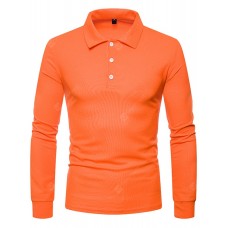 Men Large Size Fashion Casual Solid Color Lapel Long Sleeve T-Shirt