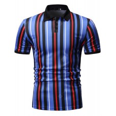 Men's Casual Fashion Lapel Striped Short Sleeve T-shirt