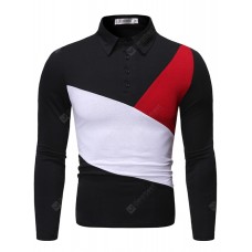 Men's Trend Color Matching Design T-shirt Turn-down Collar