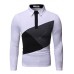 Men's Turn-down Collar Contrast Color Long Sleeve T-shirt