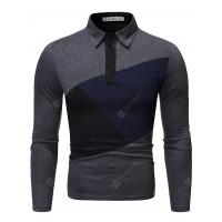 Men's Turn-down Collar Contrast Color Long Sleeve T-shirt
