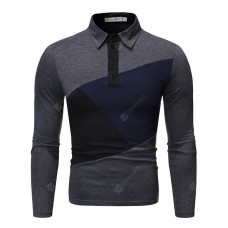 Men's Turn-down Collar Contrast Color Long Sleeve T-shirt