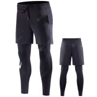 Men's Fitness Pants Elastic Running Quick-drying Pants Training Running Trousers False Two-pieces Pants