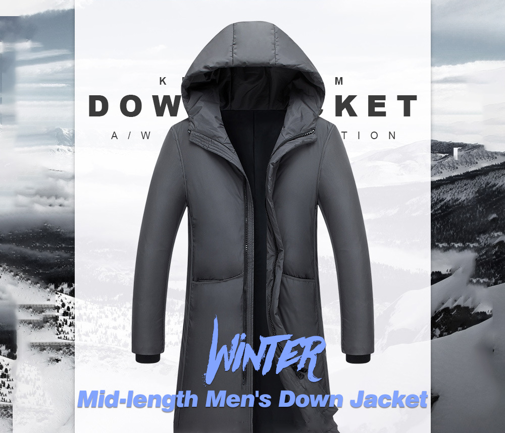 Winter Mid-length Men's Down Jacket - Black XL Winter Mid-length Men's Down Jacket