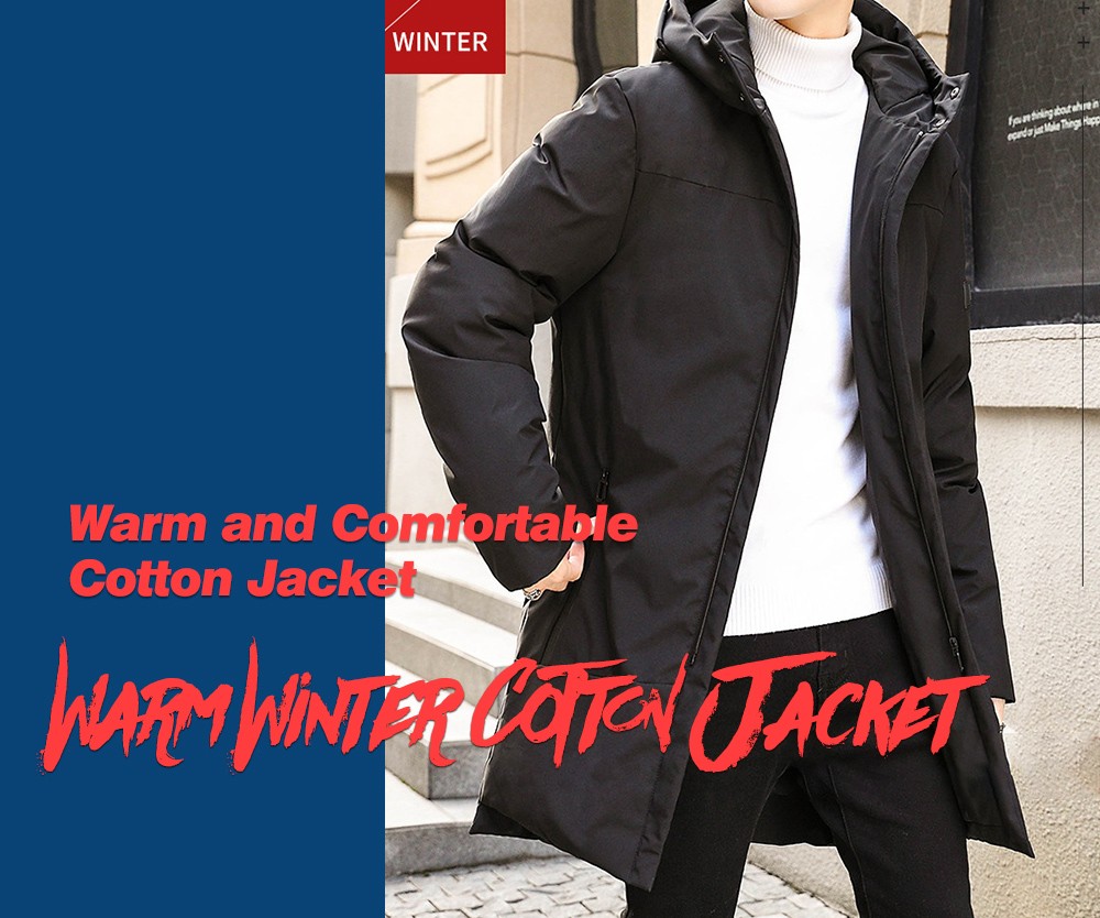 Winter Men's Mid-length Padded Jacket Padded Warm Coat - Black XL Warm Winter Cotton Jacket