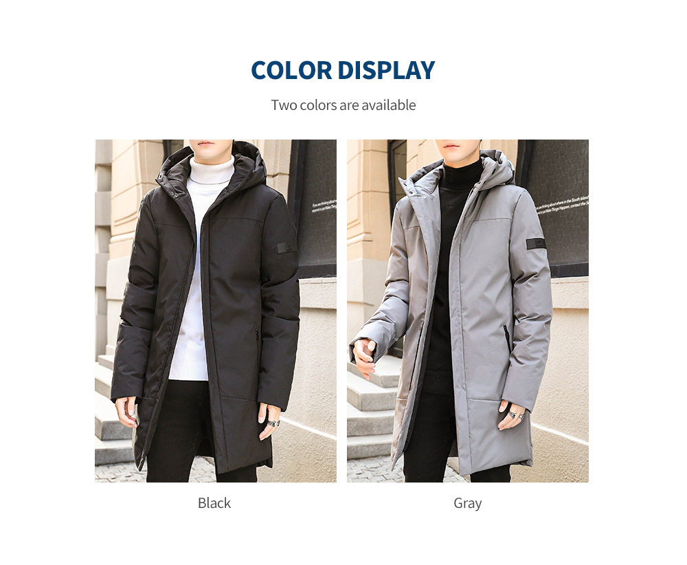 Winter Men's Mid-length Padded Jacket Padded Warm Coat - Black XL Color Display