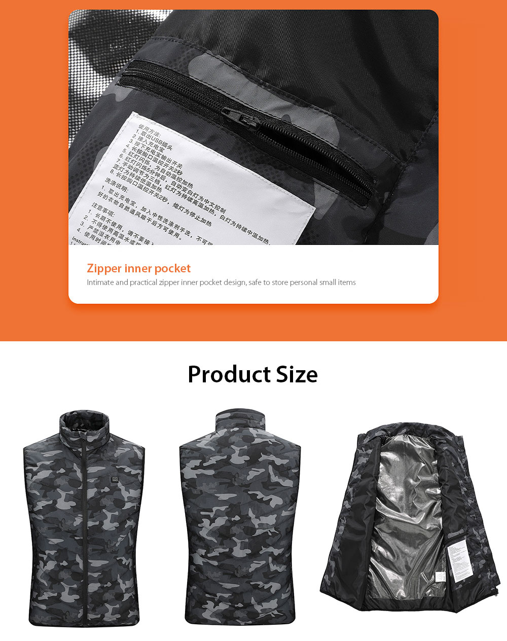 Camouflage 5 Zones Heating Clothing details