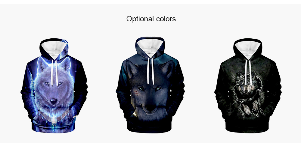 Men's Hoodie Creative 3D Wolf Print Long Sleeve Sweatshirt - Crystal Blue M
