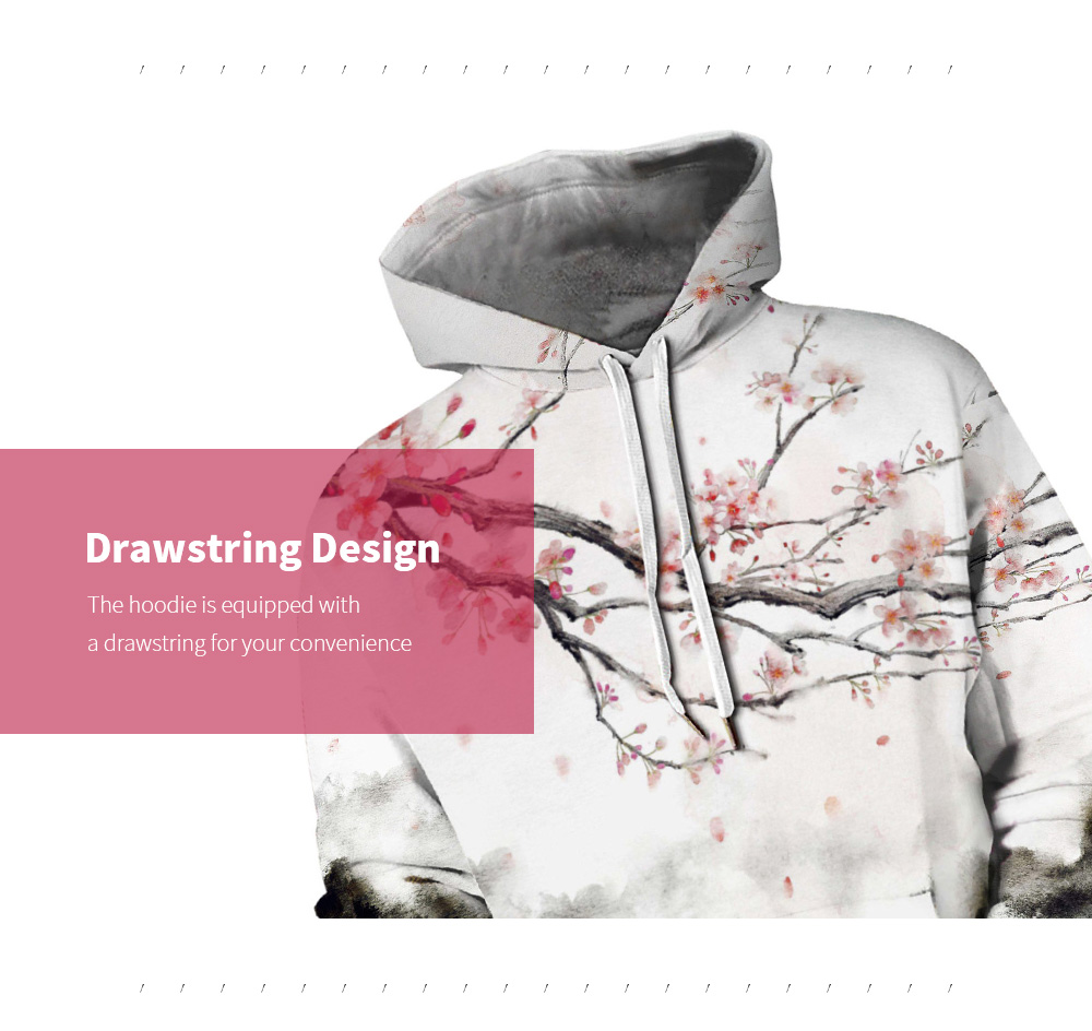 Amoy 3D Forest Digital Print Hooded Sweater Drawstring