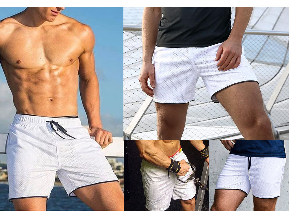 Men's Summer Five Pants Casual Network Eye Breathable Quick-dry Double Basketball Sports Shorts - White XXXL