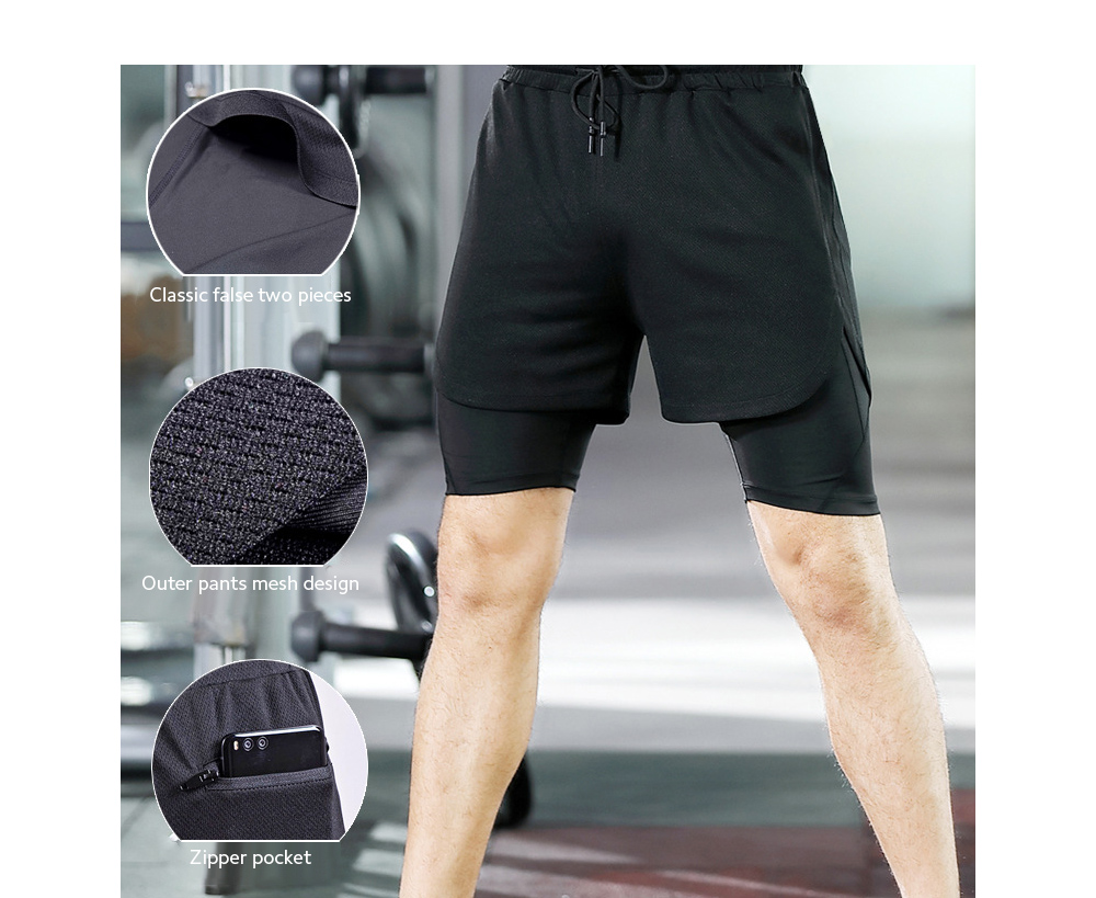 Sports Pants Men's High-play Double Tight Fitness Trousers Training Running Marathon Quick Exercise Sports Shorts - Shorts 20MJS23 White Net + Black M