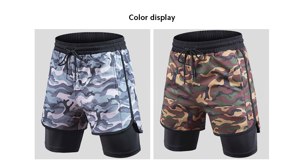 Sports Pants Men's Camouflage Basketball Shorts Running Marathon Double Tights - Shorts 20MJS21 Colorful Ash XL