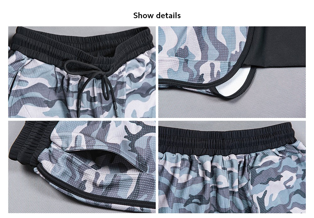 Sports Pants Men's Camouflage Basketball Shorts Running Marathon Double Tights - Shorts 20MJS21 Colorful Ash XL